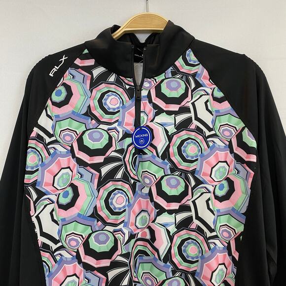 RLX Ralph Lauren 1/4 Zip Golf Pullover Top Women L Black Multicolor Geo Y2K NWT - Picture 11 of 11